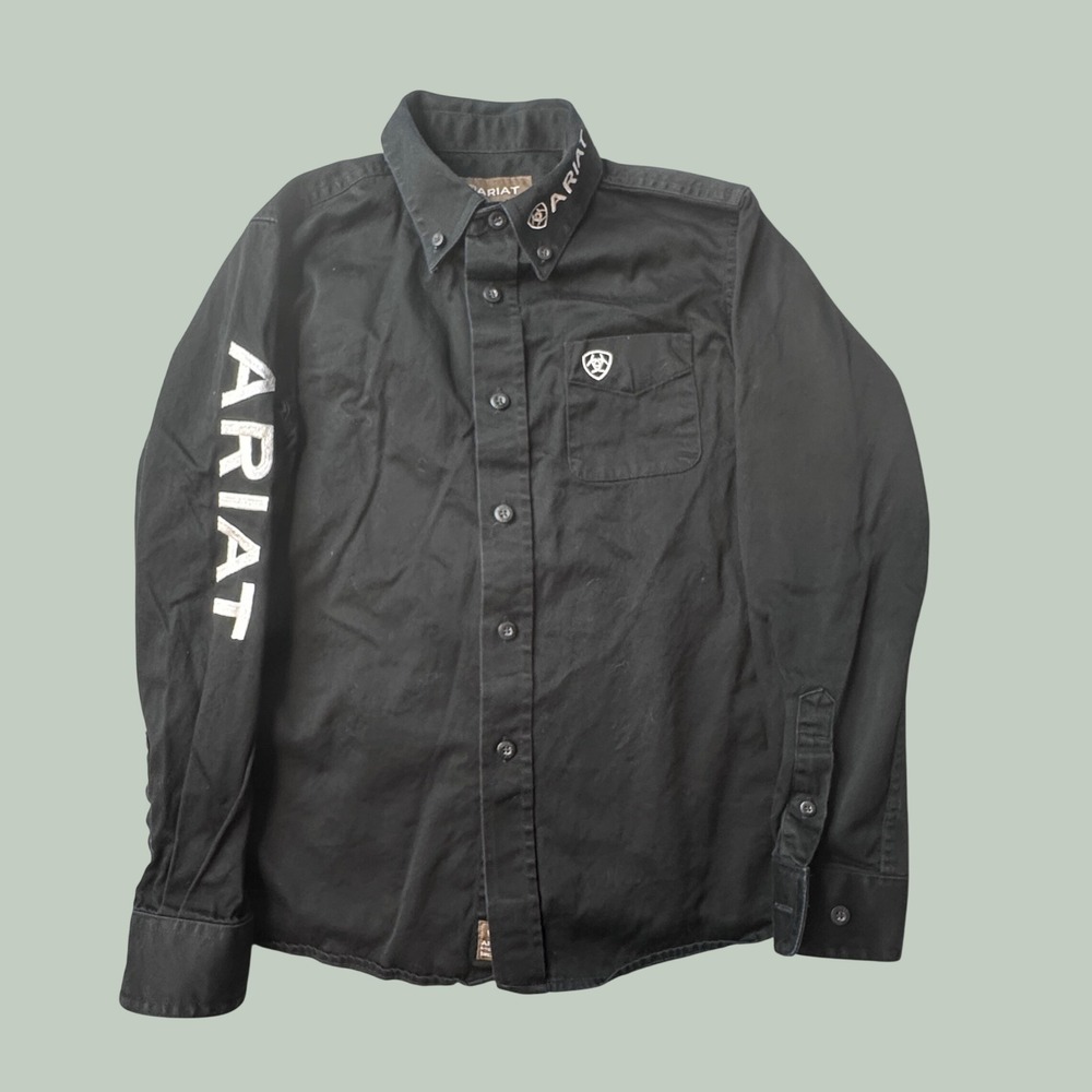 Ariat Shirt Boys S/8 Black Team Logo Twill LS Western Button Down 10045426